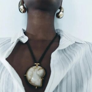 ZARA snail shell black cord necklace | NWOT